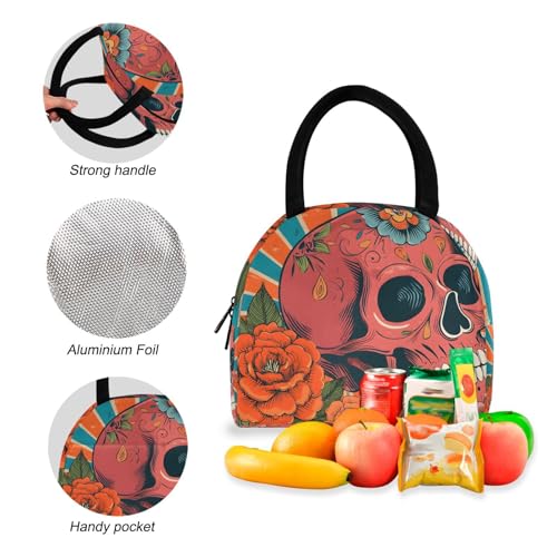 Backpack Lunch Bag Set Ethnic Skull Flower Print, Big Storage Travel Backpacks with Insulated Lunch Box for Office Hiking Picnic4