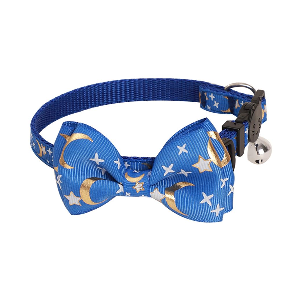 JIHUOO 3 Pcs Moon Star Cat Collars Kitten Bowtie Collar Small Dog Vow Ties with Bell Quick Release Safety Collars for Kitten Cats Black Red Blue - Image 3