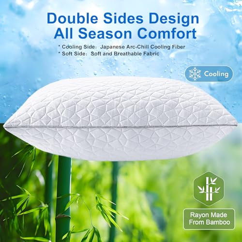 Image of Cooling Shredded Memory Foam Pillows Queen Size Set of 2, 20 inch x 30 inch, White