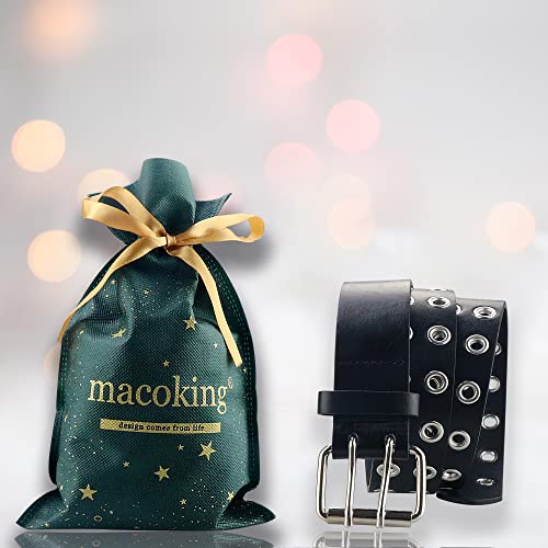 Grommet Leather Belts For Women, Black Belt Women Men - Double Studded Holes-S #TOP6