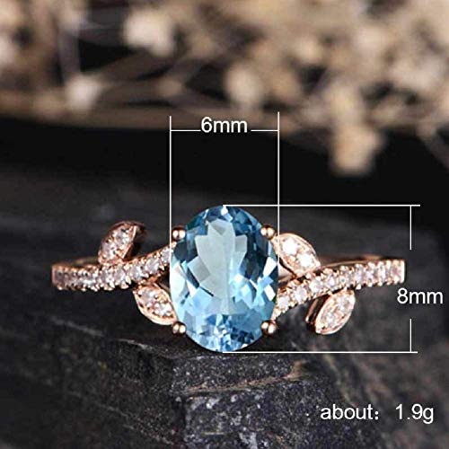 Xiaomei Fashion Women 14K Solid Rose Gold Aquamarine Ring Wedding Party Women's Jewelry Size 6-10 (Size 7) #TOP1
