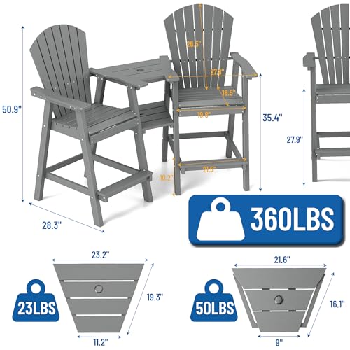 Foowin ACX-DH Tall Adirondack Chairs Set Of 2,Recycled Poly Balcony Chair With Double Connecting Tray Patio Stools Weather Resistant thumb #6