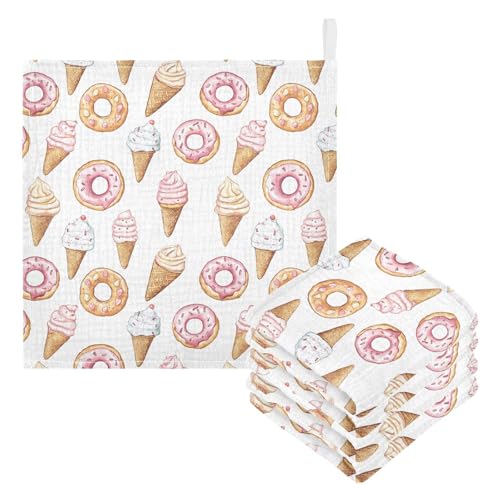 vvfelixl Baby Muslin Washcloths Donuts and Ice Cream Baby Burp Cloths Cotton Babys Face Towel for Newborn Infants Boys Girls Soft and Absorbent 11.8 X 11.8 in, 3 Pack3