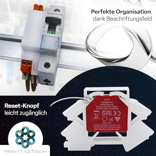 Printtastisch - Kompatibler Hutschienenhalter für Shelly Relais, 1 Mini Gen3, 1PM, 1PM Mini Gen3, 2PM, 2.5, RGBW2, PM, Plus i4 DC, Dimmer 2, Hutschiene, DIN-Rail, Einsatz Wago