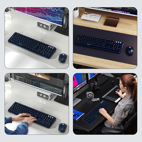 Image of FOPETT Wireless Keyboard and Mouse Combo, 104 Keys Full-Sized 2.4 GHz Round Keycap Colorful Keyboards, USB Receiver Plug and Play, for Windows, Mac, PC, Laptop, Desktop (DarkBlue)