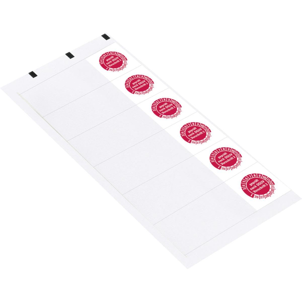 Kabelprüfplakette geprüft nach DGUV 3 26-31,rot,Folie,selbstklebend,57x25mm,6/Bogen