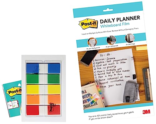 Image of 3M Post-it Dry Erase Writing Surface | Super Sticky, removes Without Residue | White, 7 inch x 11 inch | Pack of 2 | for Students and Work from Home & Post-it Flags - Pack of 5
