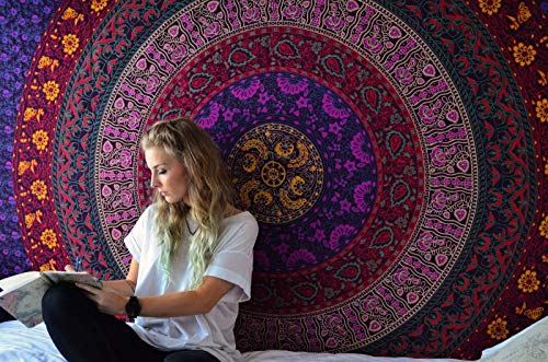 RAJRANG Tapisserie Murale Mandala Hippie Décor Indienne Psychedelic Queen Grand Coton Mandala Mural Tapestry Bohemian Tenture Déco Mural