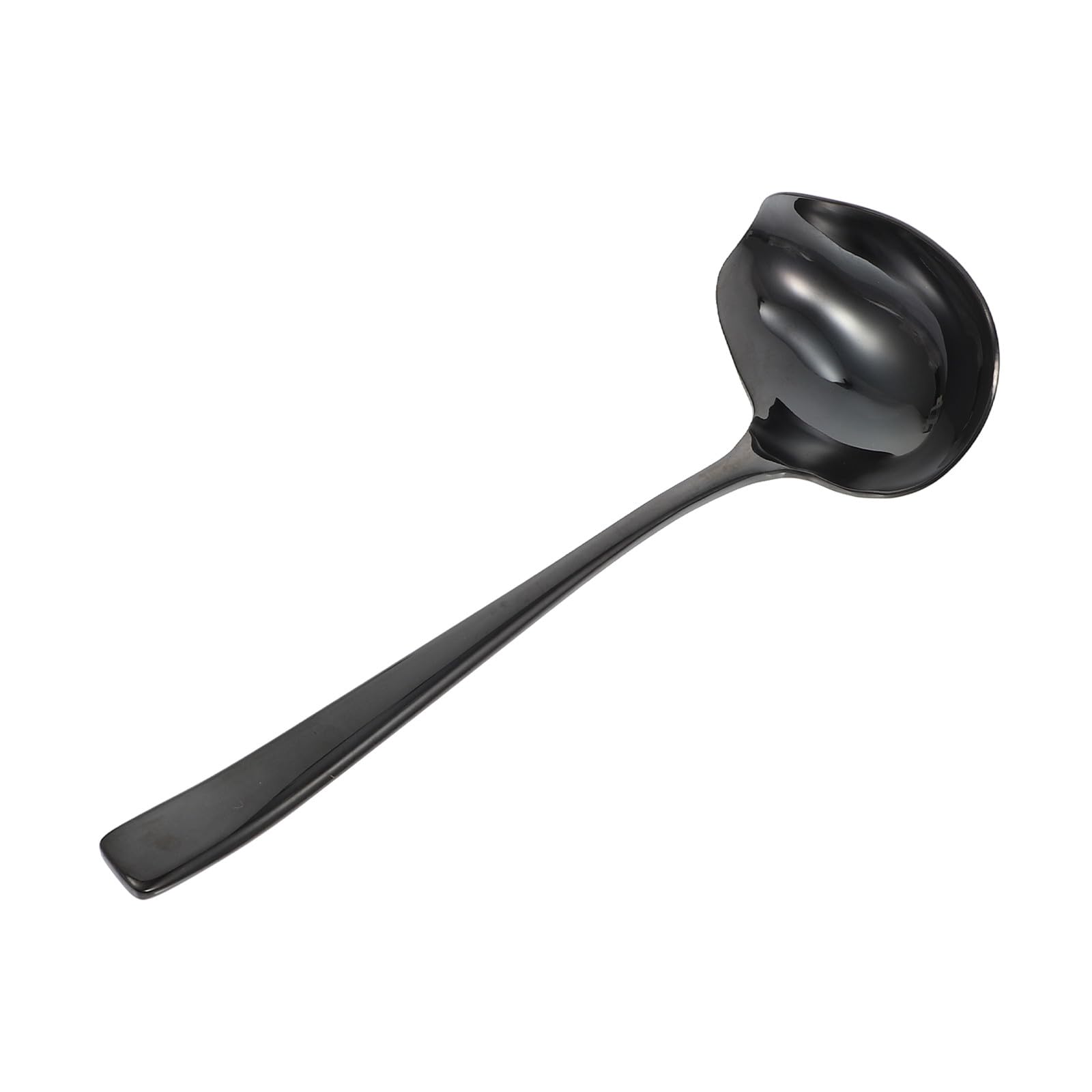 304 Stainless Steel Duckbill Soup Spoon with Long Handle, Black Sauce Ladle for Kitchen and Dining, Practical Flatware for Cooking and Serving