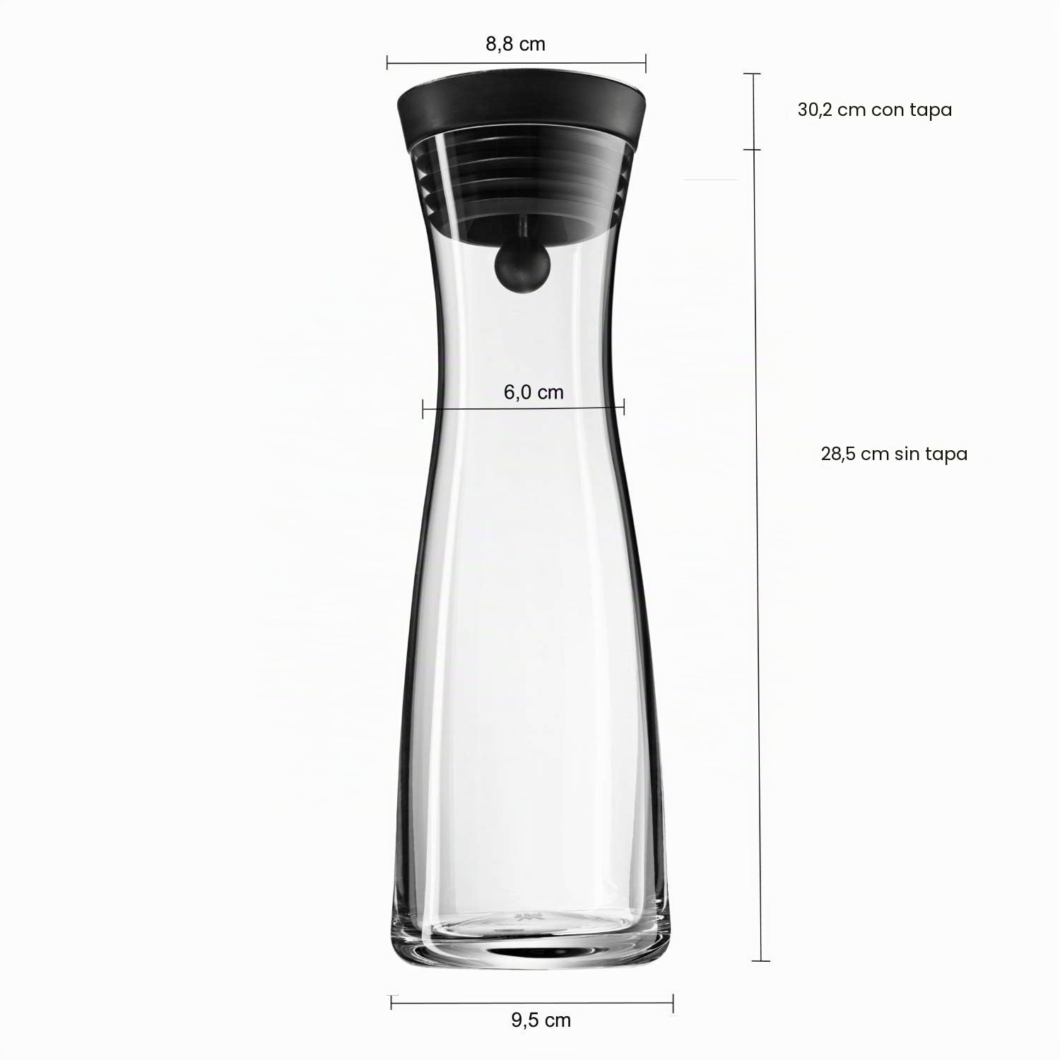 WMF Basic – Jarra de agua en Negro/Color De La Tapa: Plata 1,0l Altura 29 cm CloseUp-Set de cierre Cristal Cromargan Acero Inoxidable y dos fruta Brochetas
