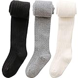 vanberfia Baby Girls Tights Cable Knit Leggings Stockings Cotton 3 Pack Pantyhose Infants Toddlers 2-8T (CLL10207, 6-8T)