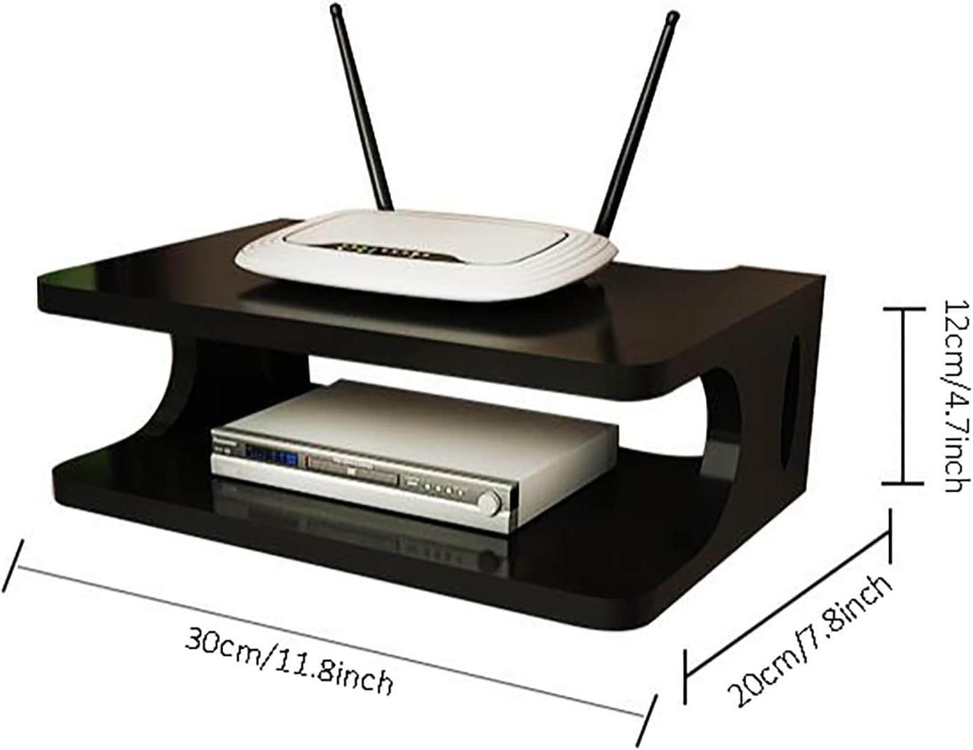 Supporto da parete per TV, console multimediale in legno per router, lettore DVD, TV Box, telecomandi e WiFiModern, soluzione di archiviazione per l'intrattenimento domestico