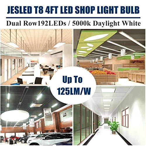 JESLED 4FT T8 LED Tube Light Bulbs, 24W 5000K Daylight White, 3000LM, 4 Foot T12 LED Replacement for Flourescent Tubes, Ballast Bypass, Dual-end Power, Clear, Garage Warehouse Shop Lights (12-Pack)