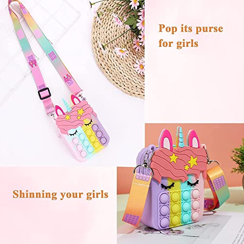 Image of Babilo Elephant Pop it Bag for Kids Girls Women Fidget Toys Rainbow Purse Pop Shoulder Sensory Silicone Bags Party Anxiety Stress Relief Return Gifts Backpack (Unicorn Sling Bag)