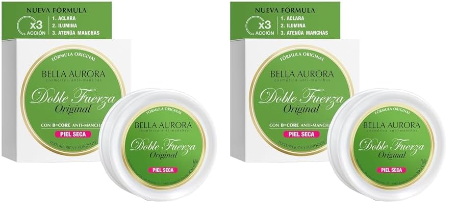 BELLA AURORA - Crema Doble Fuerza para Piel Seca 30 ml, Tratamiento Aclarante, Ilumina la Piel y Atenúa Manchas, Textura Rica y Untuosa, Crema Antimanchas e Hidratante, con B-Core 221 (Paquete de 2)