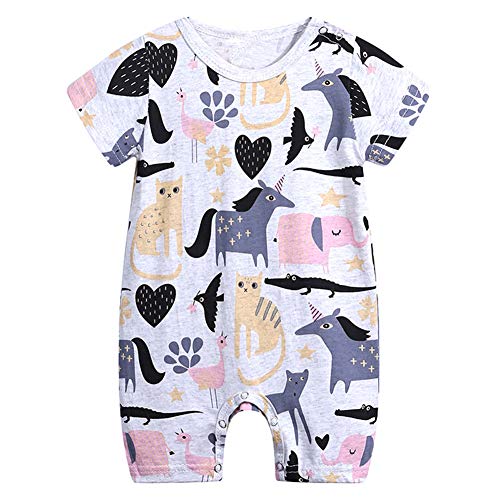 Feidoog Baby Boys and Girls' Summer Short Sleeve Pajama Cute Cartoon Romper Outfits,Elephant,3-6M