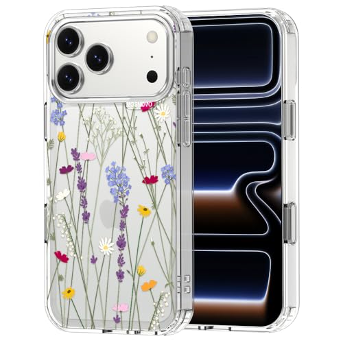 Coque iPhone 17 Pro Max solide résolvant les chutes avec son TPU anti-décollage floral