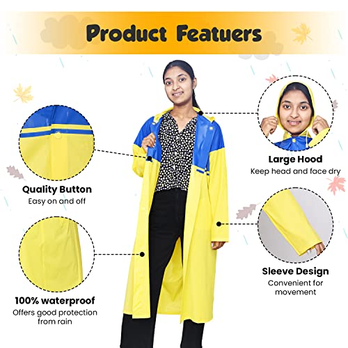 Image of HACER Aqua Raincoat for 3 to 4 Years Old Kids Children Water Resistant Rainsuit Adjustable Hood Drawstring Hem Rainwear with Side Pockets (27, Random Colour)