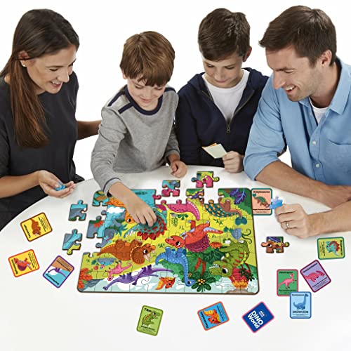 Image of Mini Leaves 60 Piece Wooden Puzzle for Kids 4-6 Years - Dinosaurs World Jigsaw Floor Puzzle With Booster Cards & Box - Safe & Durable Educational Toy