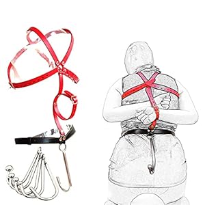OnundOn Riemenbody leer harnas string ondergoed met anale haak butt plug fetisch instelbaar voor mannen en vrouwen (rood…