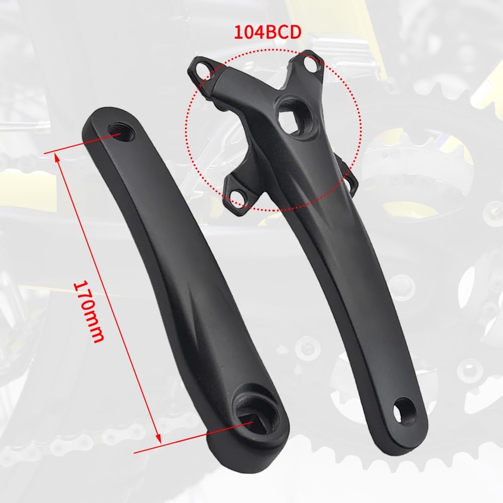 Guarnitura con foro quadrato da 170 mm, BCD 104, per mountain bike, 32/34/36/38/40/42T, corona rotonda a velocità singola con denti stretti e larghi, set di pedivelle per bici da 8-12 pollici in lega