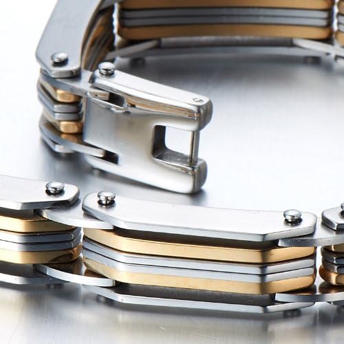 COOLSTEELANDBEYOND Exquisite Stainless Steel Link Bracelet for Man 8.6 Inches Silver Gold Two Tone Masculine Style - Image 4