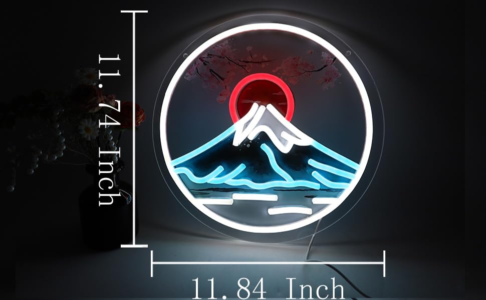 Image of Mount Fuji Sunrise LED Neon Sign with Cherry Blossom, Japanese Sakura Style Wall Decor, USB Powered Neon Light for Bedroom, Living Room & Aesthetic Home Decor Holiday Birthday Gifts