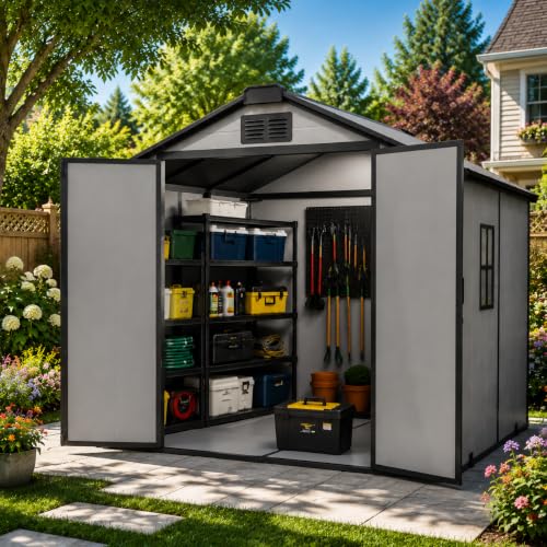 Image of 8x6 FT Resin Outdoor Storage shed with Floor & Skylight