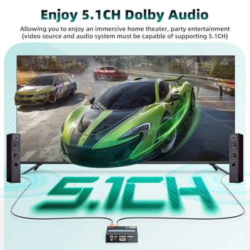 Image of HDMI Audio Extractor Converter, 4K@60Hz Audio Adapter with Optical SPDIF + 3.5mm Stereo + Analog RCA L /R Audio Adapter, HDMI ARC Converter Supports 5.1 HDCP 2.2 HDR 18Gbps, for PS5 Xbox HDTV