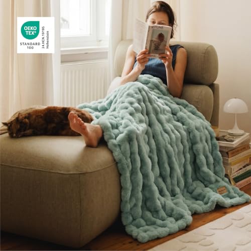 Image of Bedsure Fluffy Bubble Faux Fur Throw XL Blanket, 50 inchx70 inch, Sage Green