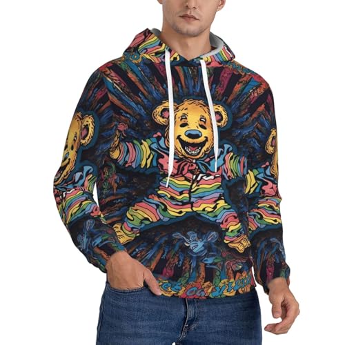 Men's Fleece Pullover Hoodie Long Sleeve Hooded Grateful Dancing Bear Sweatshirt Casual Shirts With Pockets Medium Black