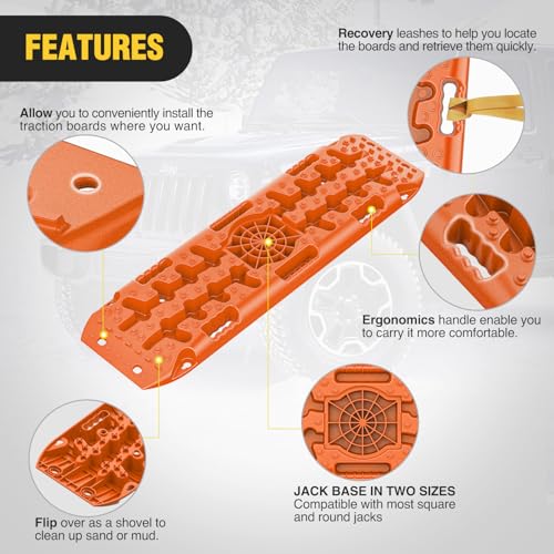 Image of Nilight Off Road Traction Boards with Jack Lift Base Heavy Duty Recovery Boards for Truck Jeep SUV Tire Traction Mats for Mud Sand Dunes Snow Vehicle Recovery Gear with Carry Bag Mounting Kit 2PCS