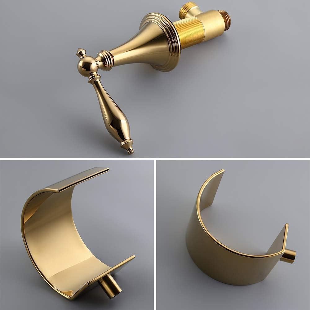 Promo 40% OFF Weibath Waterfall Widespread Bathroom Sink Faucet 3 Hole Double Lever Handle Lavatory Faucet in Gold Solid Brass