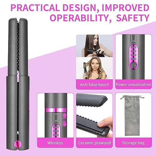 OBEST-Plancha-de-Pelo-Inalambrica2-en-1-Rizador-de-Pelo-Portatil-Mini-Viaje-InalambricoCalefaccion-Rapida-para-Cabello-liso-y-Brillante-RapidoTipo-C-Recargable