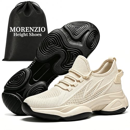 Height Increasing Shoes Hidden Lift Sneakers Men Women 2.4-3.9 Height Boost Cushioned Casual Walking Shoes Lightweight (Khaki Adult Men 5 Numeric US Footwear Size System Medium)