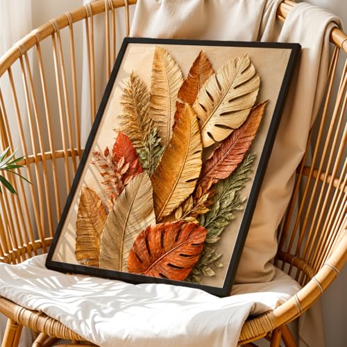 Image of NoWorries 3D Tropical Leaf Wall Painting with Frame Set of 1 | Premium Textured Botanical Leaves Artwork, Luxury Nature Wall Decor for Living Room, Bedroom, Office and Home Decoration (3d Art-16,17x25inch)