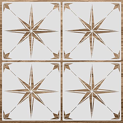 Zonon 4 Pcs 12 x 12 Inches Reusable Tile Stencil for Painting Large Pattern Floor Wall Templates Flower Damask Talavera Moroccan Mehndi for DIY Crafts Concrete Plaster Decor(Geometric Style)