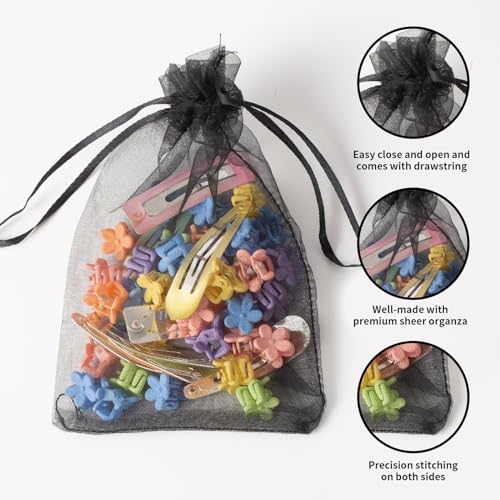 Image of 100PCS Organza Bags, 4x6 inches (10x15cm) Small Mesh Bags Drawstring, Black Jewelry Gift Pouches for Wedding, Party, Festival, Bathroom Soaps