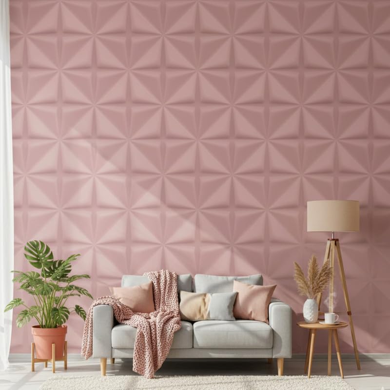 Image of Kayra Decor Wall Panels for Bedroom - PVC Bloom Design Blush Pink Color 19.7 inch x 19.7 inch (Pack of 12) - Covers 32.34 Sq. Ft.