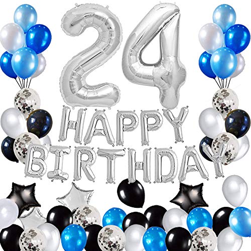 Risehy 24th Birthday Decorations Birthday Party Supplies Set- Foil Happy Birthday Banner Foil