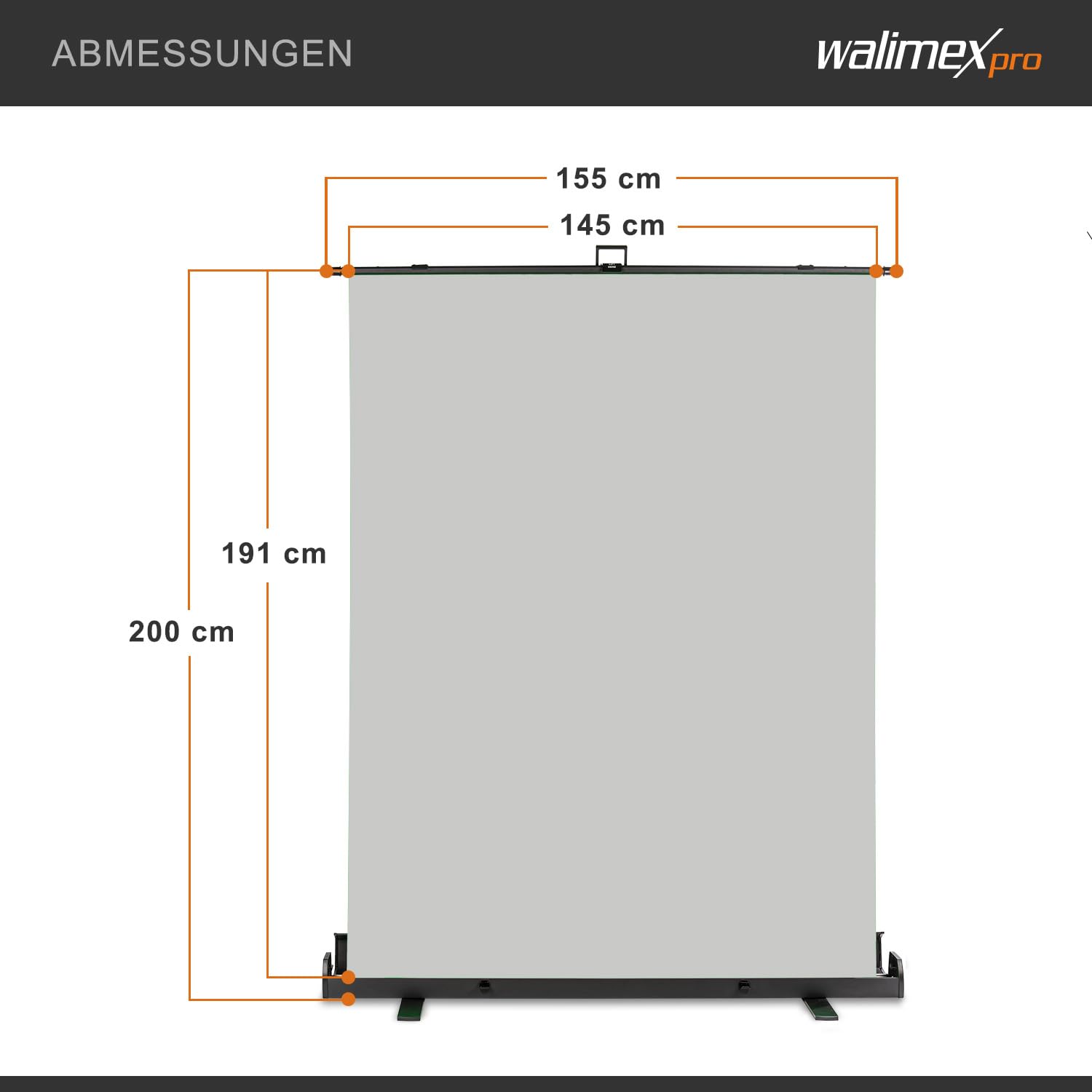 Walimex pro Roll-up Panel Hintergrund grau 155 x 200 cm, Fotohintergrund mit Transportbox, Hintergrundsystem für Fotostudio, knitterfreie Fotoleinwand ideal für Portraits und dezente Lichtakzente