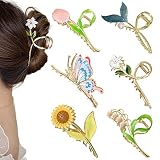 6 Pcs Flower Metal Hair Claw Clips Large Tulip Hair Claw Nonslip Butterfly Hair Barrettes Strong Hol