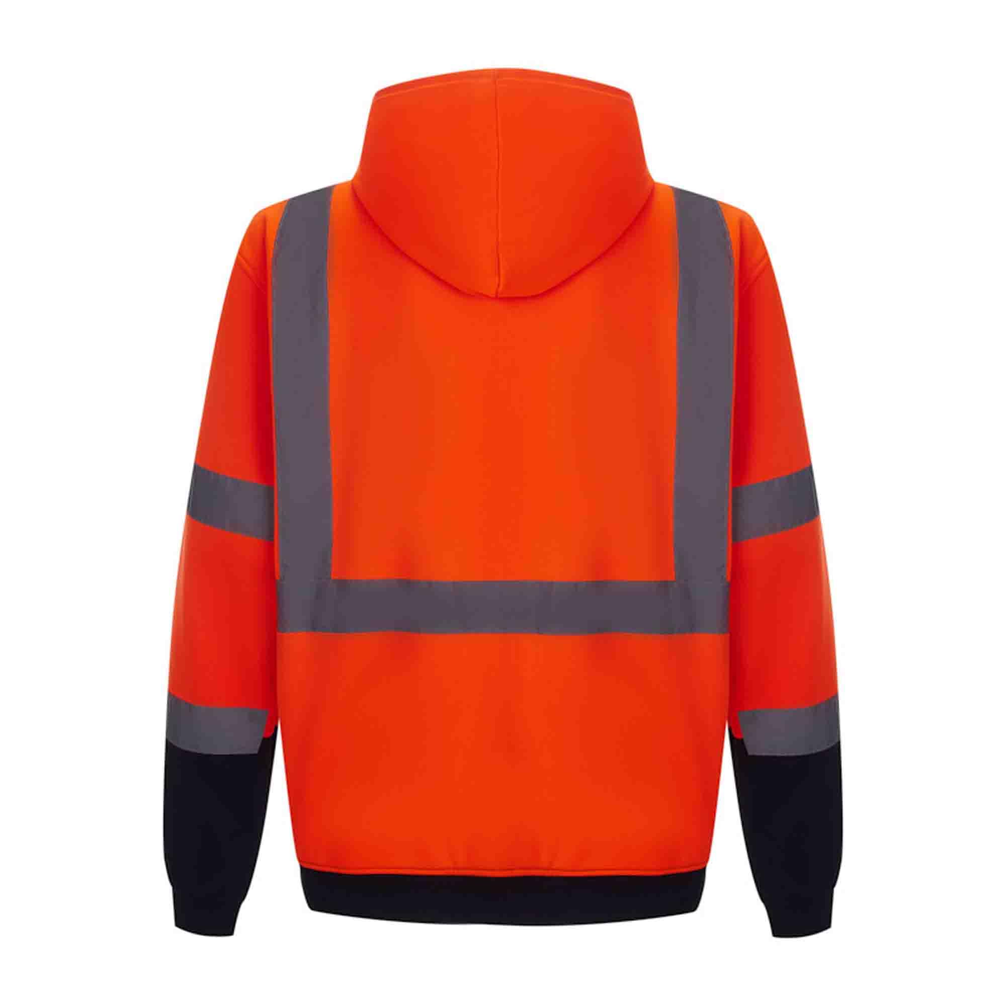 3C Products SAJ6800, ANSI/ISEA Class 3, Men’s Safety Fleece Hoodie Jacket, Reflective, Pockets, Neon Orange w/Black Bottom,4XL