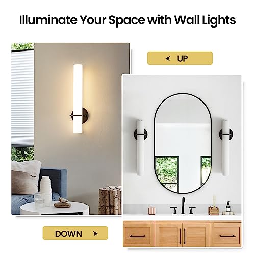 Aijiasi Black Sconces Wall Lighting, Dimmable Modern Wall Sconces Set Of Two 18W 3000K Led Bathroom Vanity Light Fixtures Acrylic Shade Indoor Wall Lights For Bedroom, Living Room, Hallway, Stairway #TOP1