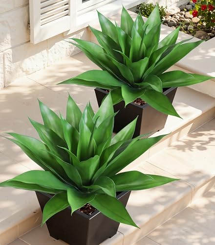 Ivydale Artificial Outdoo Plants 2 PCS 28 Artificial Agave Plant for Outdoors Outside UV Resistant Large Fake Plants Realistic Greenery for Planter Porch Patio Yard Garden Indoor Decoration