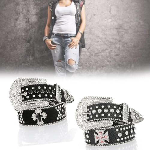 NUEAYMS Rock Buckle Belts Woman Cross Decor Waist Belts Western Cowgirl Y2K Girls Belt For Jeans Men3