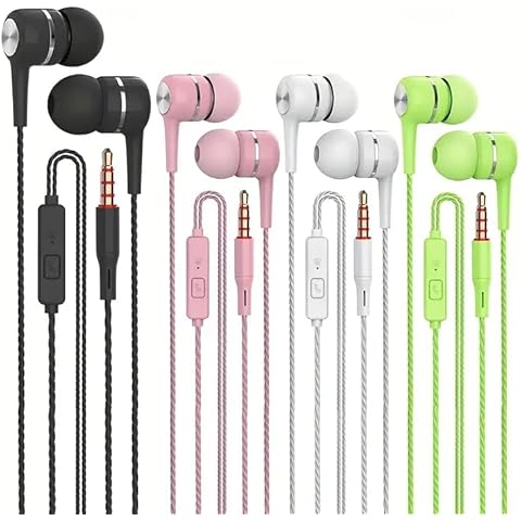 4 PCS Earphones with Microphone, Wired Heavy Bass Headphones, Noise Isolating High Definition in Earphone Earphones, Fits 3.5mm Interface for iPad, Desktop,iPhone,Samsung, MP3, and More Cover