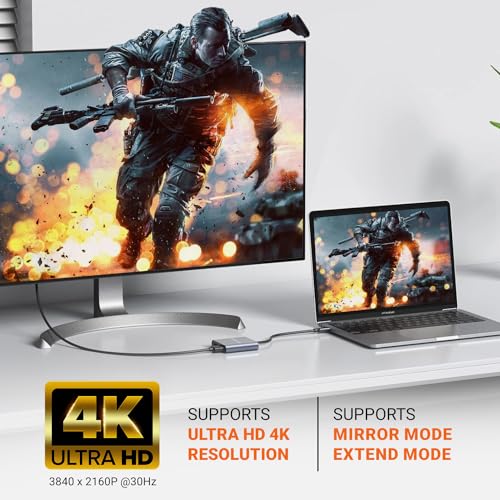 Image of Tukzer 4-in-1 Type-C Hub to HDMI 4K@30Hz, VGA 1080P@60Hz, USB 3.0 Data, 100W PD, MultiPort Adapter Compatible with MacBook Pro Air iPad, Dell, Samsung Galaxy & Other Type-C Device