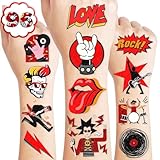 8 Sheets (96PCS) Rock N Roll Tattoos Temporary Rock Themed Birthday Party Decorations Supplies Party Favors Tattoo Stickers For Kids Boys Girls Gifts Classroom School Prizes Rewards