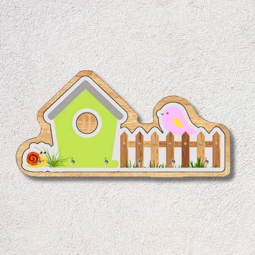 Image of Wooden Birdhouse Design Wall Mount Key Hanger for Home Office Decorative Wall Mounted Stylish Key Hanger for Home Decor (V-House Keyholder Green)